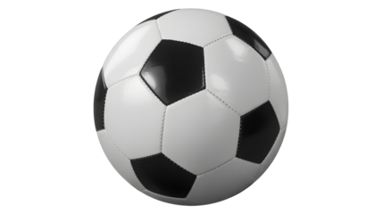 Classic black and white soccer ball ready for game action on a solid black background