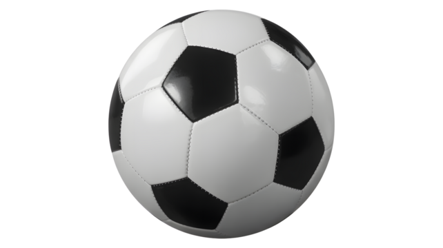 Classic black and white soccer ball ready for game action on a solid black background