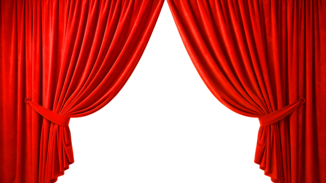 Rich red theater curtains opening with space for your text or content, elegant design