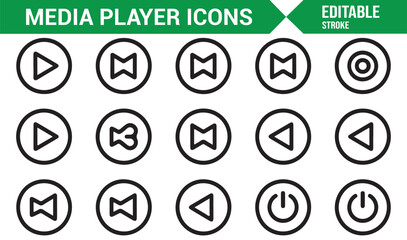 Media control button icons pack including power, sound, record, and playlist options