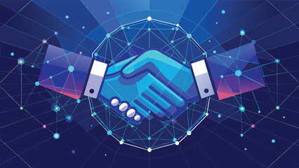 Business handshake symbolizes partnership and collaboration in digital technology