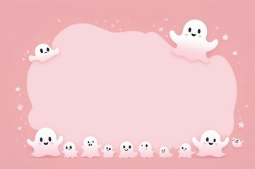 Cute ghostly gatherings floating amongst pink fields on a whimsical Halloween evening