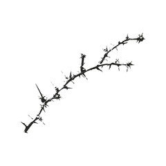 Sharp thorny branch grunge element with retro photocopy stipple gritty effect. Vector illustration isolated background.