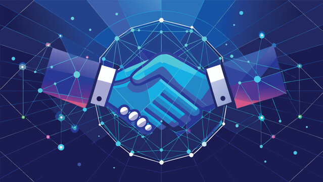 Business handshake symbolizes partnership and collaboration in digital technology