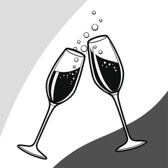 Two glasses of bubbly sparkling wine and champagne ready for a celebratory toast