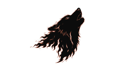 Dramatic depiction of a howling wolf in stark silhouette against a white backdrop © happy