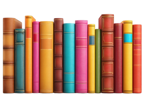 Colorful books lined up on a shelf
