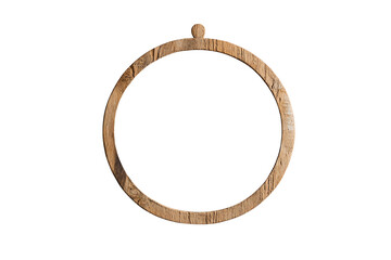 Obraz premium Wooden circular frame, perfect for displaying pictures or artwork, isolated on white background.
