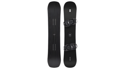 Sleek black snowboard ready for fresh powder and thrilling winter adventures on the slopes