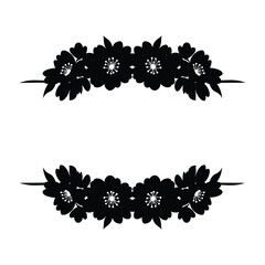 Naklejka premium Black silhouette floral border design with cherry blossoms and leaves white