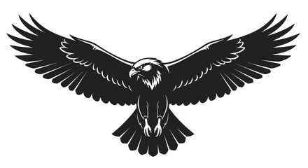 Majestic eagle soars with outstretched wings in a minimalist black and white design