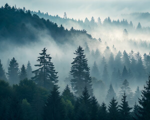 Obraz premium Foggy Pine Forest Wall Art