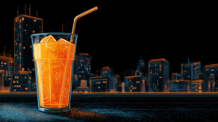 Refreshing cocktail on rooftop at twilight
