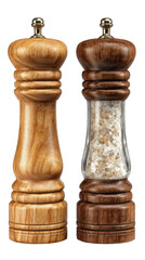 Elegant wooden and glass pepper and salt mill set