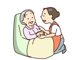 ユマニチュード、背中をさすって安心を与える介護士