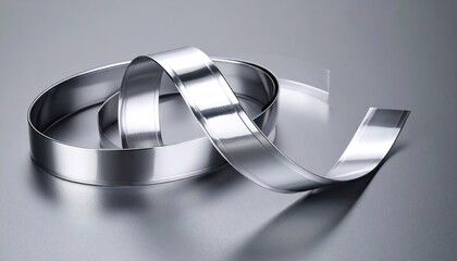 Reflective Silver Metal Ribbon on Gray Background