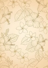 Vintage Floral Pattern with Delicate Lines and Muted Beige Background