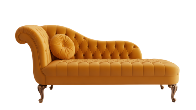 Elegant yellow chaise lounge with button tufting, luxurious comfort, and vintage design