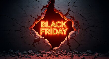 Black friday deals and sales event promotion breaking through wall
