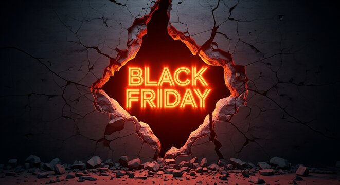 Black friday deals and sales event promotion breaking through wall