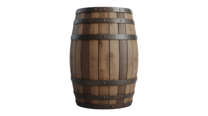 Wooden barrel with metal bands perfect for brewery, distillery, or rustic themed projects