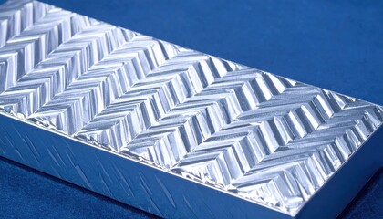 Reflective Silver Metal with Zigzag Pattern on Blue Background