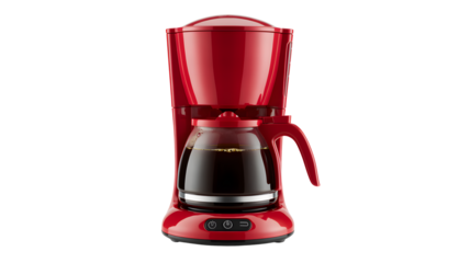 Freshly brewed coffee in a vibrant red coffee maker, perfect for morning routines and cafes