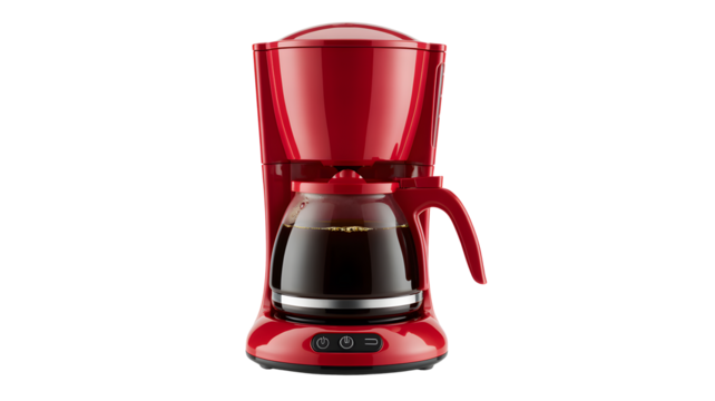 Freshly brewed coffee in a vibrant red coffee maker, perfect for morning routines and cafes