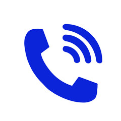 Blue telephone call icon with signal waves,communication symbol for apps, mobile UI, and digital design.