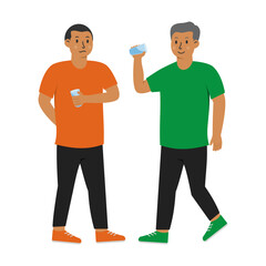 Illustration of a Person Holding a Glass Full of Water in Flat Color Style. Suitable for Themes about Hydration, Healthy Lifestyle, and Daily Routines.