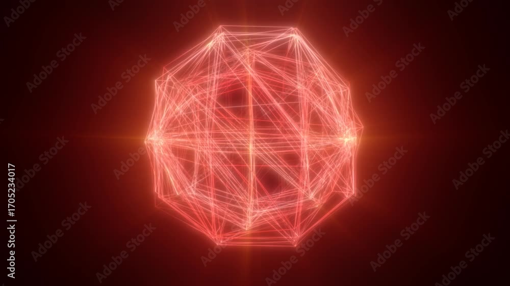 Aufkleber red 3d wireframe structure of a sphere with glowing neon lines, representing the fusion of art and t