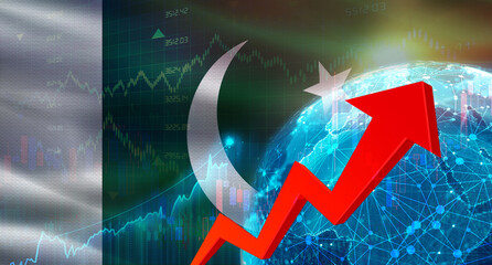 Global financial growth with Pakistan flag. Financial growth with Pakistan flag on economic background