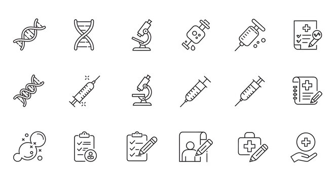 Medical and scientific research outline icon set for healthcare, genetics, and laboratory concepts - Powered by Adobe