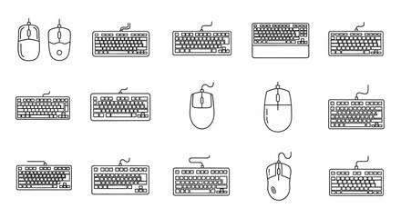 Collection of computer keyboard and mouse silhouettes in a grid layout