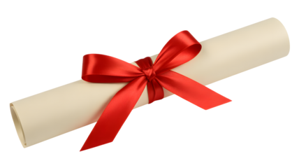 Elegant diploma scroll tied with a vibrant red ribbon, celebrating academic achievements