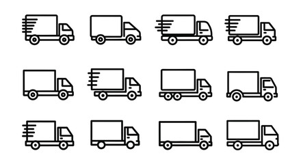 Collection of simple delivery truck icons in silhouette style