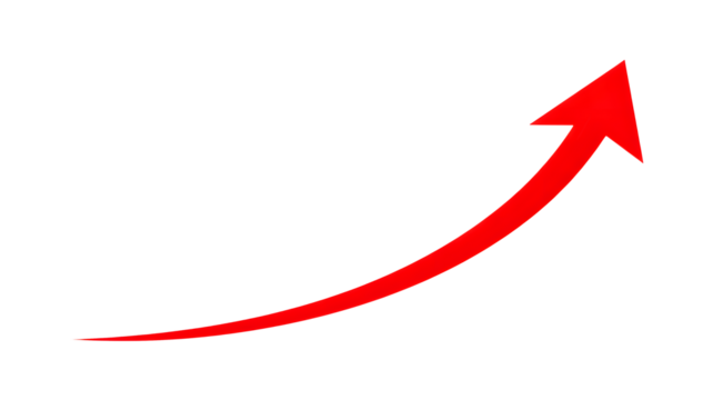 Dynamic red arrow swiftly trending upwards, symbolizing growth, success, and positive progress