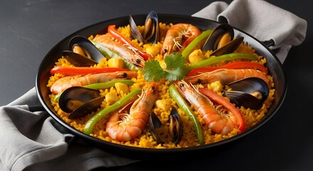 Delicious Spanish Paella with Seafood.