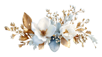 Golden floral arrangement, isolated on transparent background