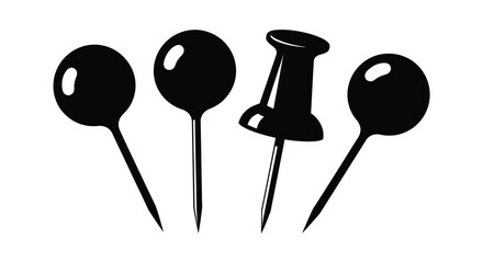 Four office supply push pins and thumbtacks silhouette