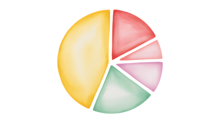 Watercolor pie chart showing business data analysis for marketing and financial reports