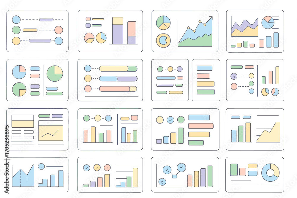 Poster analytics, chart, graph flat icon set. data visualization icons collection