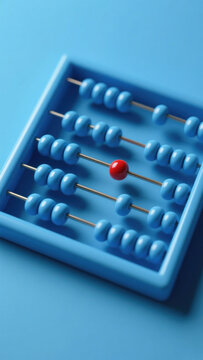 Blue Abacus with Prominent Red Bead in Lower Row - Traditional Design with Visual Contrast in Minimalist Style