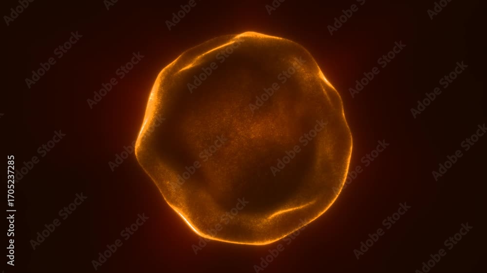 Poster soft glowing orange sphere with a smooth surface and dim inner illumination in dark space