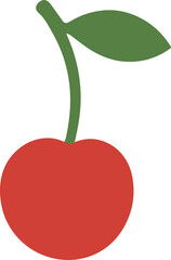 Flat Simple Cherry Fruit Graphic with Stem and Leaf Icon