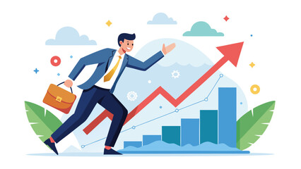 Obraz premium Successful businessman running towards growth in a dynamic financial presentation