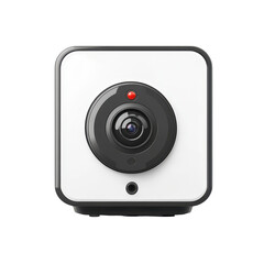 Fototapeta premium Modern white security camera with black lens and red led