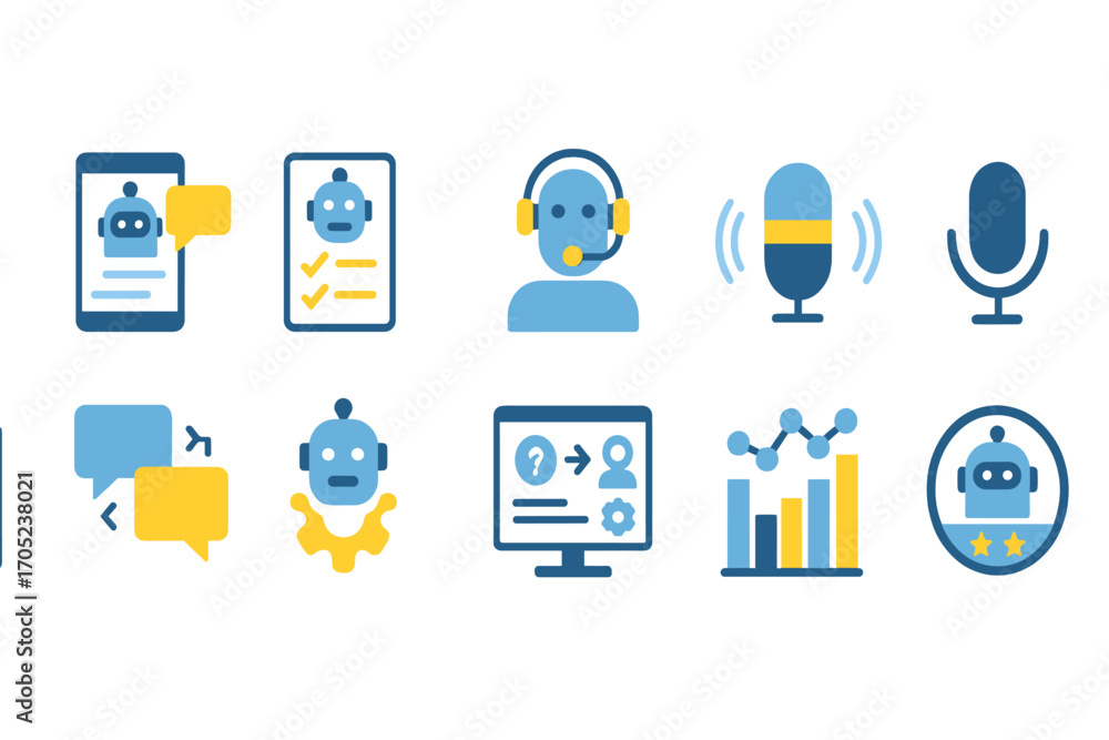 Poster Chatbots and ai outline icon set. communication, technology symbols line collection