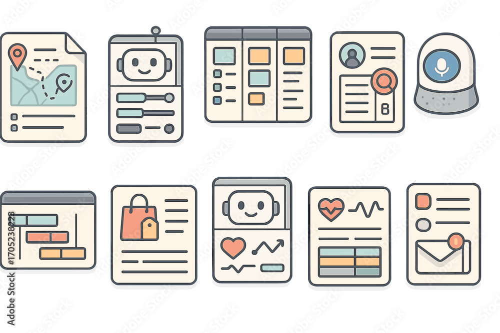 Poster project management linear icon set. task, workflow, calendar line icons collection