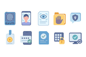 Fototapeta premium Security and privacy flat icon set: digital protection, authentication, cyber safety icons